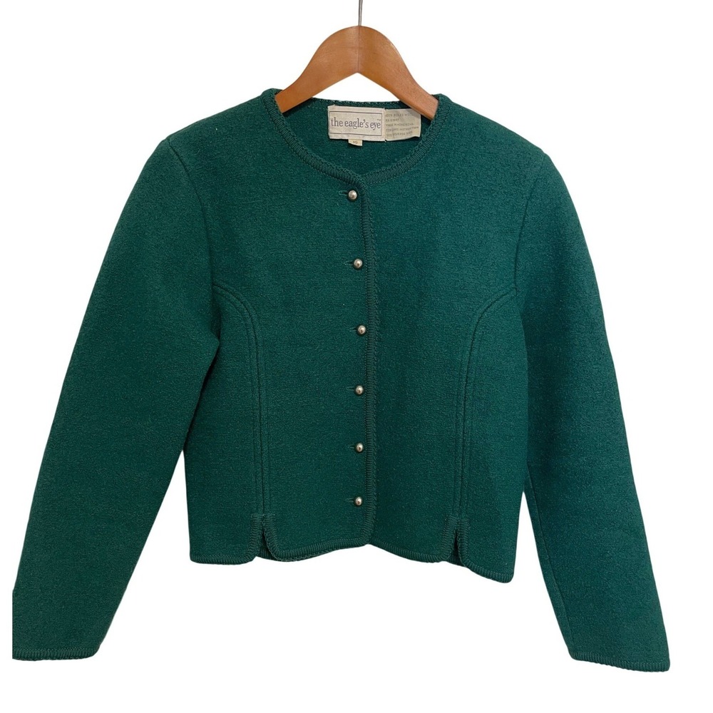Vintage Boiled Wool Jacket Alpine Cardigan Eagle's Eye Green Size Small